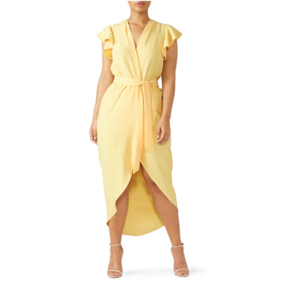 Amanda Uprichard Martinique Dress Women's Medium Yellow High/Low Faux-Wrap Belt